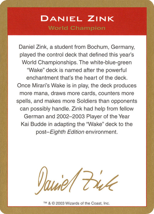 Daniel Zink Bio [World Championship Decks 2003]