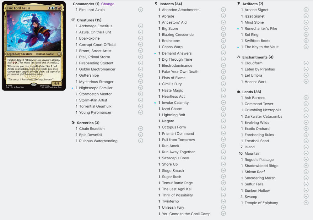 Fire Lord Azula COMMANDER DECK Spellslinger Copy Avatar MTG Custom Edh Magic