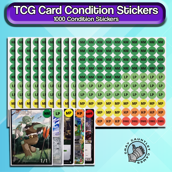 1,000 TCG Condition Stickers for Vendors & Streamers - Fits Toploaders, Sleeves, Card Savers & More! - Includes (NM LP MP HP DMG)