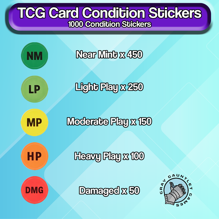 1,000 TCG Condition Stickers for Vendors & Streamers - Fits Toploaders, Sleeves, Card Savers & More! - Includes (NM LP MP HP DMG)