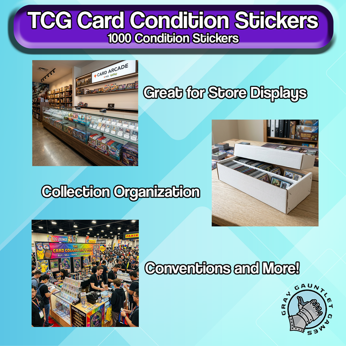 1,000 TCG Condition Stickers for Vendors & Streamers - Fits Toploaders, Sleeves, Card Savers & More! - Includes (NM LP MP HP DMG)