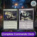 Two fantasy cards displayed against an urban night scene with streetlights and buildings.