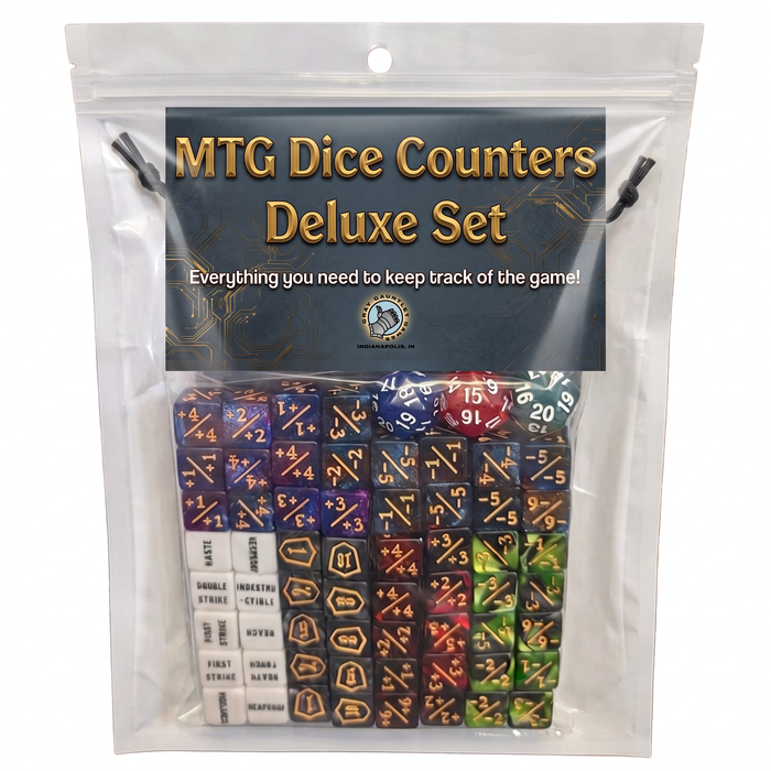 MTG Dice Counters Deluxe Set - TCG Ability Keywords Tokens Commander Damage Life Spindown Loyalty Tracker Dicebag and more!