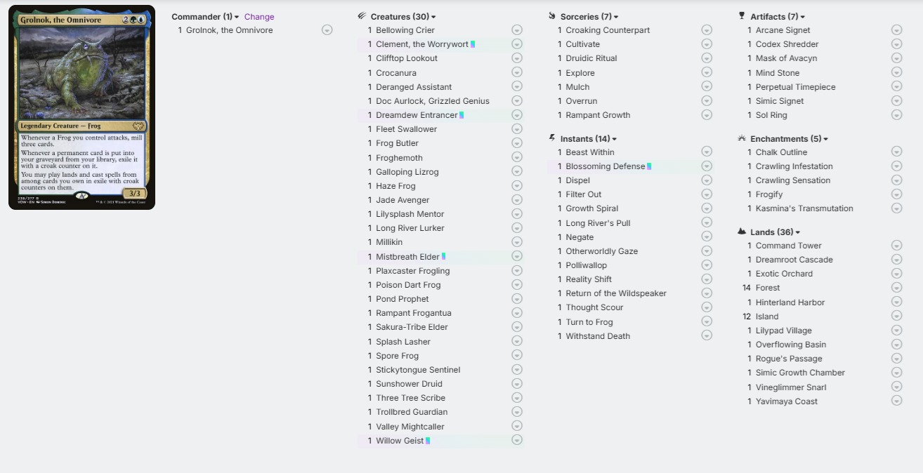 Grolnok, the Omnivore COMMANDER DECK Frog Typal Self Mill MTG Custom Edh Magic