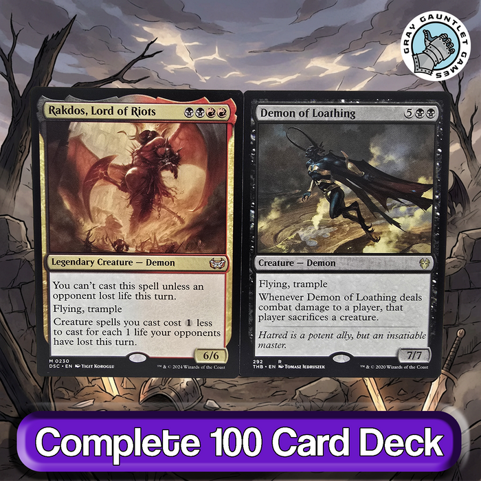 Two fantasy trading cards with detailed artwork on a dark, stormy background.