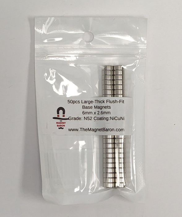 The Magnet Baron | Flush-Fit Base Magnets | Large-Thick 6mm x 2.6mm (50 pcs)