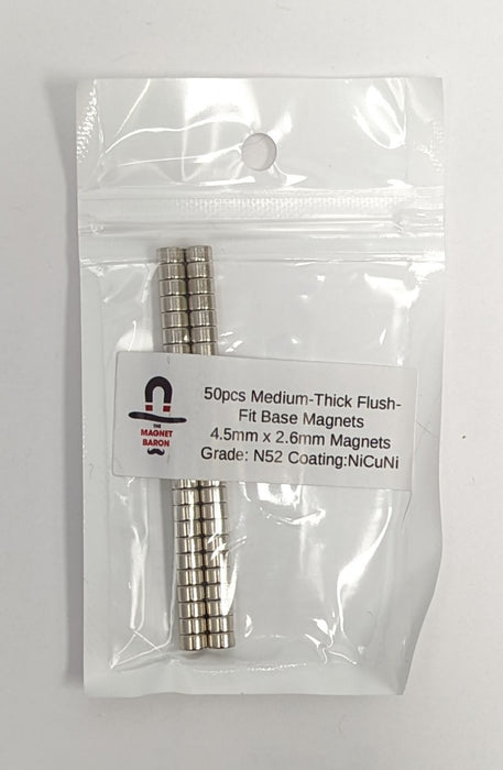 The Magnet Baron | Flush-Fit Base Magnets | Medium Thick 4.5mm x 2.6mm (50 pcs)