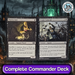 Two fantasy cards with detailed artwork against a dark, gothic cityscape background.
