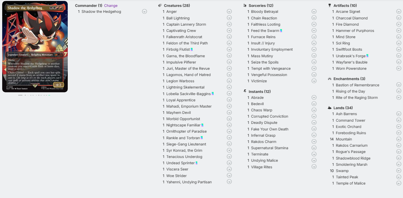 Shadow the Hedgehog commander decklist.