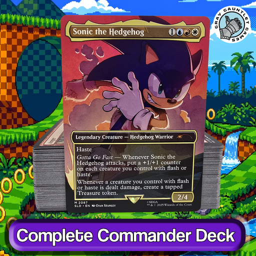 Sonic the Hedgehog trading card with game-like background