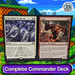 Two trading cards displayed against a colorful fantasy landscape background.