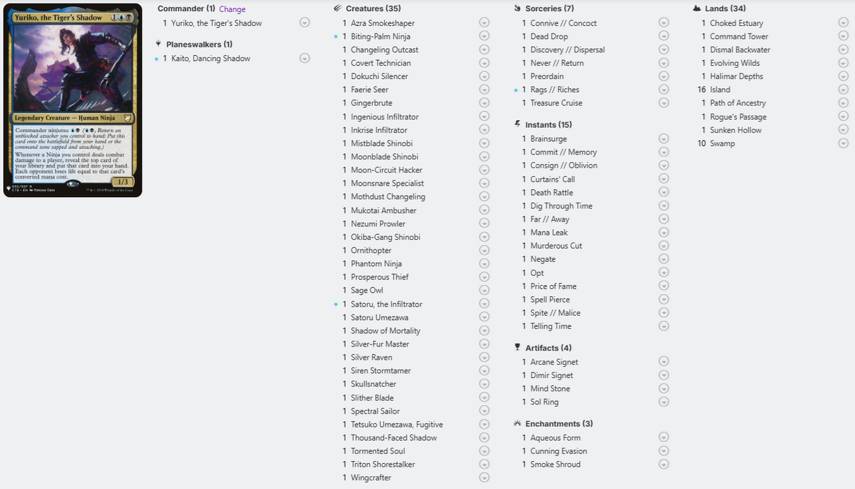 Yuriko, the Tiger's Shadow COMMANDER DECK Ninja Dimir Ninjutsu MTG Custom EDH