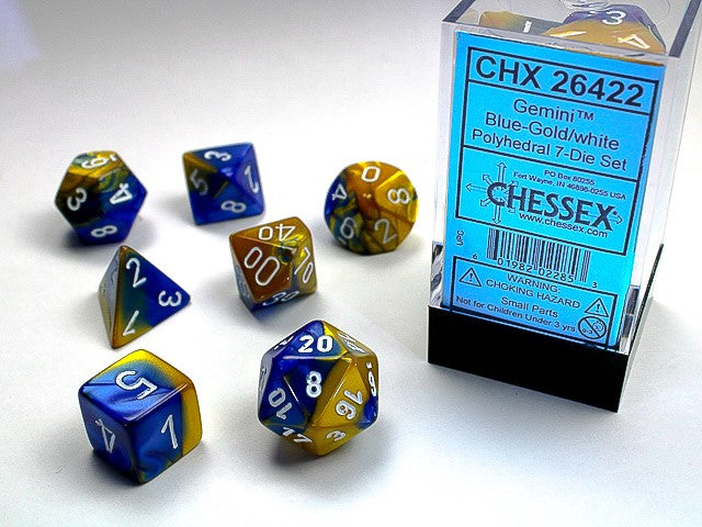 Gemini | Polyhedral | Blue-Gold/White | 7-Die Set