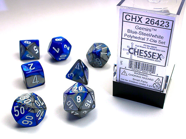 Gemini | Polyhedral | Blue-Steel/White | 7-Die Set