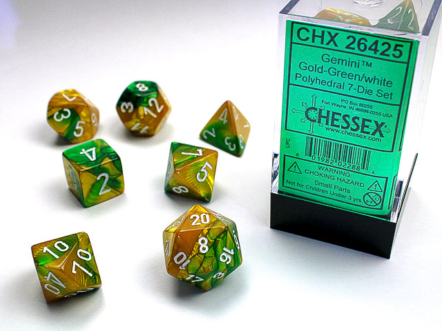 Gemini | Polyhedral | Gold-Green/White | 7-Die Set