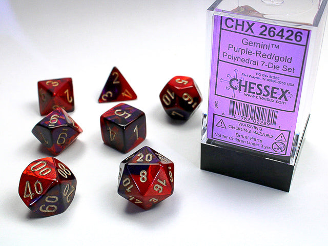 Gemini | Polyhedral | Purple-Red/Gold | 7-Die Set