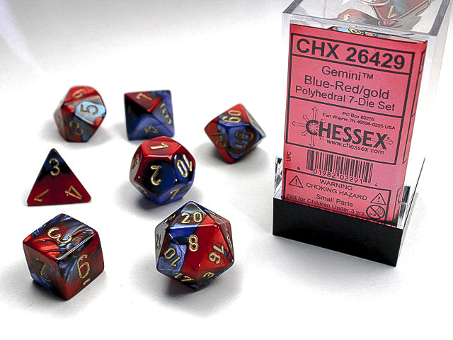 Gemini | Polyhedral | Blue-Red/Gold | 7-Die Set