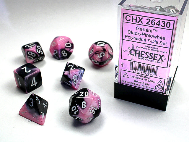 Gemini | Polyhedral | Black-Pink/White | 7-Die Set