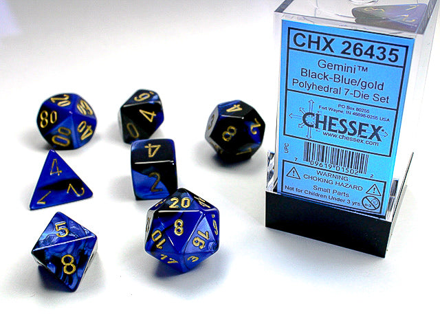 Gemini | Polyhedral | Black-Blue/Gold | 7-Die Set