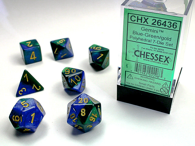 Gemini | Polyhedral | Blue-Green/Gold | 7-Die Set