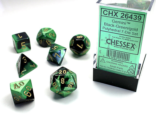 Gemini | Polyhedral | Black-Green/Gold | 7-Die Set