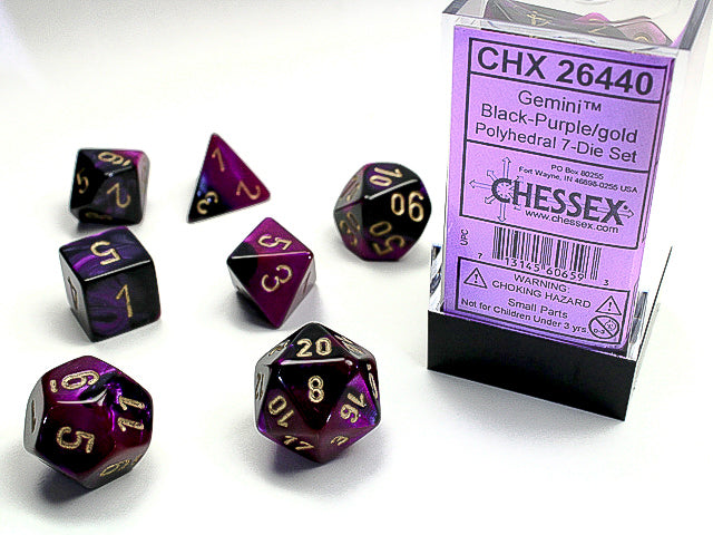 Gemini | Polyhedral | Black-Purple/Gold | 7-Die Set