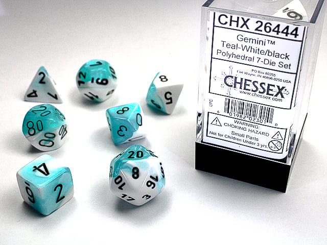 Gemini | Polyhedral | Teal-White/Black | 7-Die Set