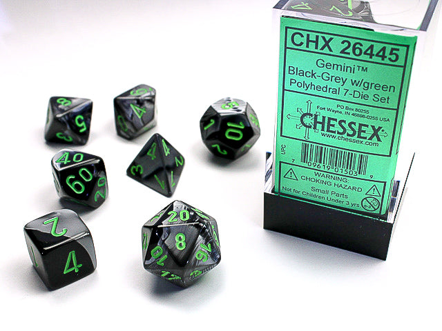 Gemini | Polyhedral | Black-Grey/Green | 7-Die Set