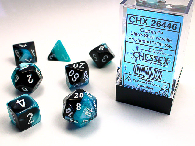 Gemini | Polyhedral | Black-Shell/White | 7-Die Set