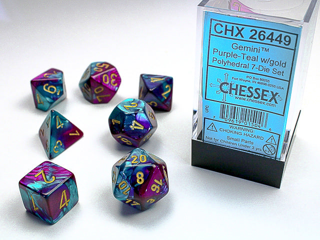 Gemini | Polyhedral | Purple-Teal/Gold | 7-Die Set