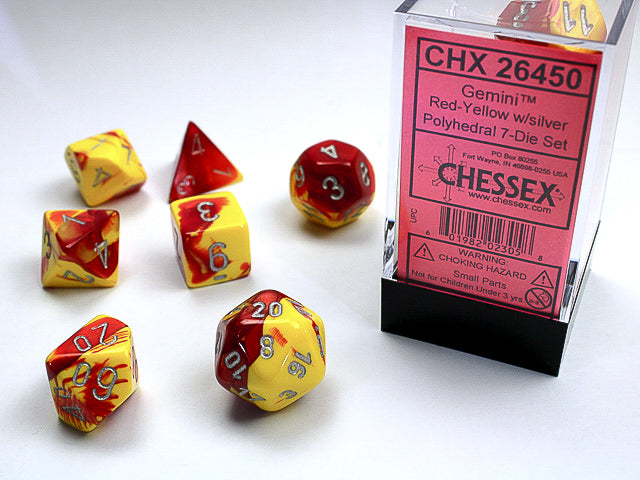 Gemini | Polyhedral | Red-Yellow/Silver | 7-Die Set