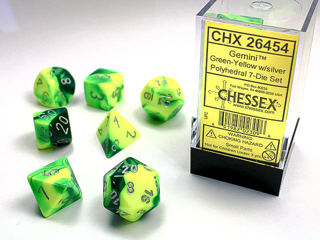 Gemini | Polyhedral | Green-Yellow/Silver | 7-Die Set