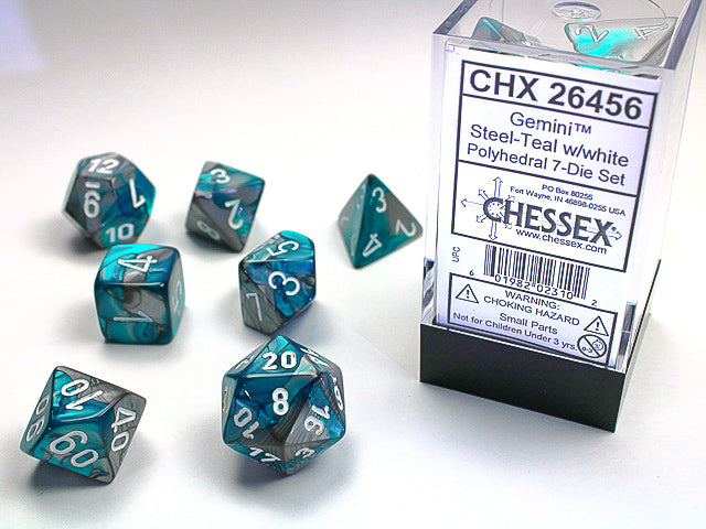 Gemini | Polyhedral | Steel-Teal/White | 7-Die Set