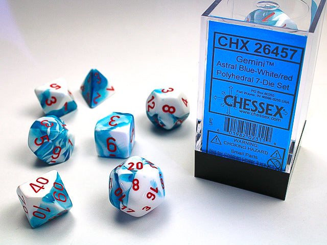 Gemini | Polyhedral | Astral Blue-White/Red | 7-Die Set