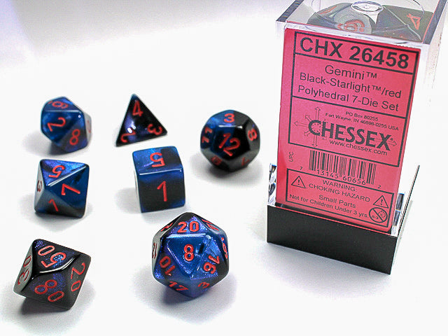 Gemini | Polyhedral | Black-Starlight/Red | 7-Die Set