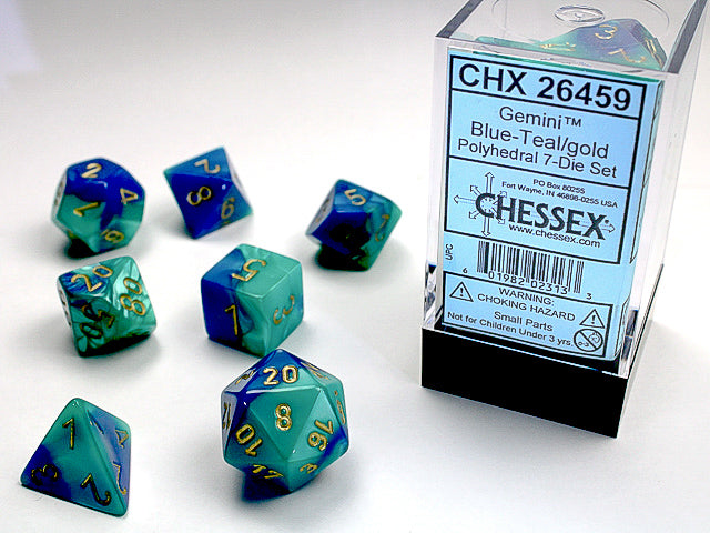 Gemini | Polyhedral | Blue-Teal/Gold | 7-Die Set