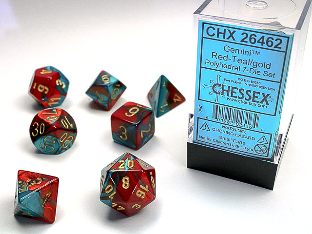 Gemini | Polyhedral | Red-Teal/Gold | 7-Die Set