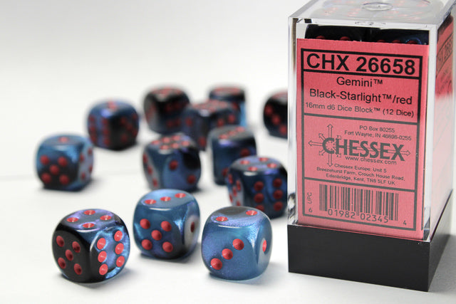 Gemini | 16mm d6 | Black-Starlight/Red | 12 Die Set