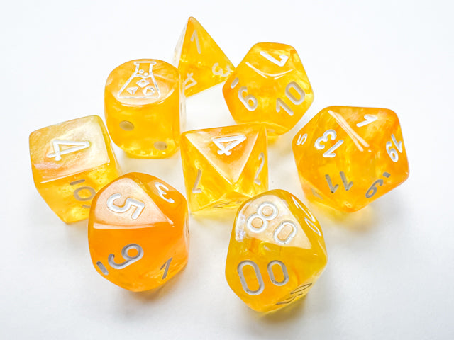 Lab Dice | Borealis Polyhedral | Canary/white Luminary | 7-Die Set