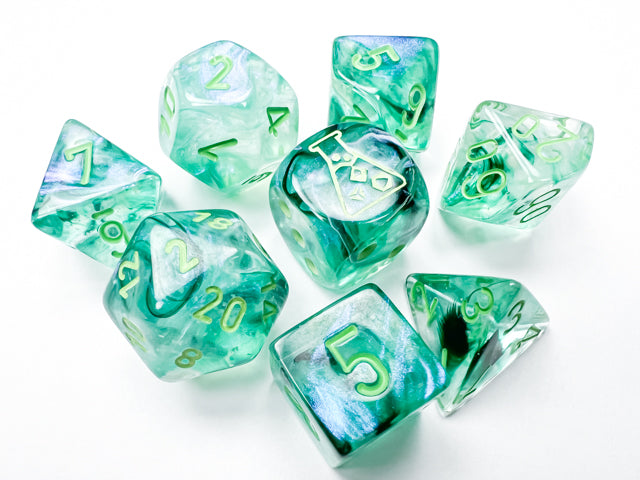 Lab Dice | Borealis Polyhedral | Kelp/light green Luminary | 7-Die Set