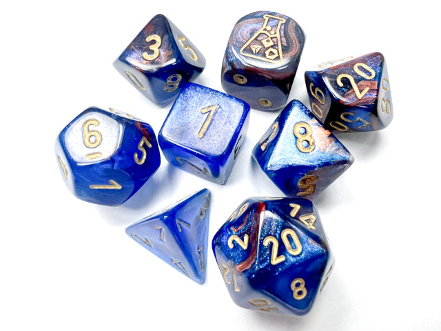 Lab Dice | Lustrous Polyhedral | Azurite/gold | 7-Die Set