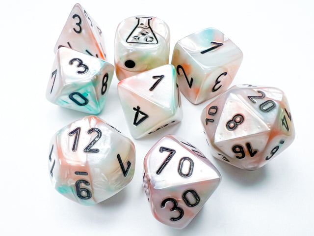 Lab Dice | Lustrous Polyhedral | Sea Shell/black Luminary | 7-Die Set