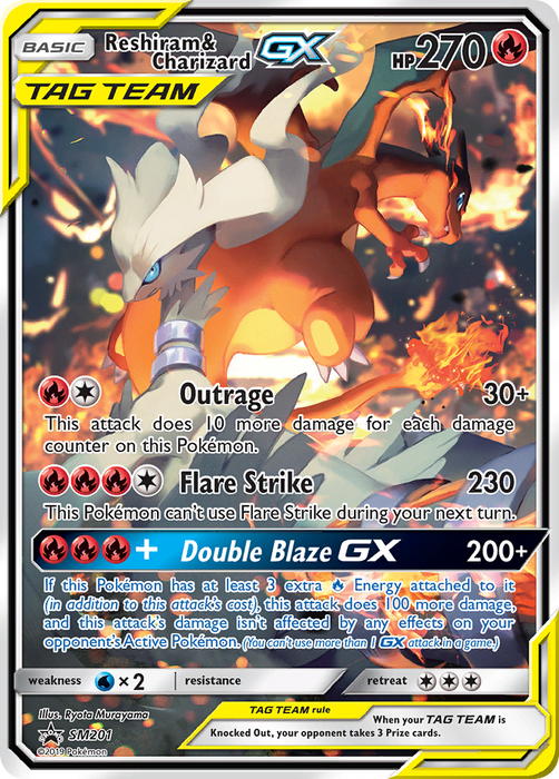 Pokemon Promo Ultra Rare Reshiram & Charizard GX Sm201 Pokemon Promo Ultra Rare Reshiram & Charizard GX Sm201