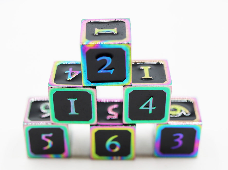 Foam Brain | Metal D6 Dice Set | Black and Burnt Opal