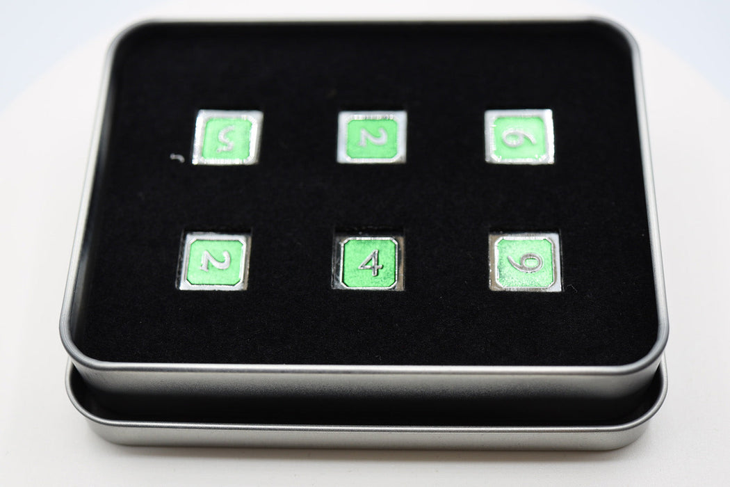 Foam Brain | Metal D6 Dice Set | Green & Silver