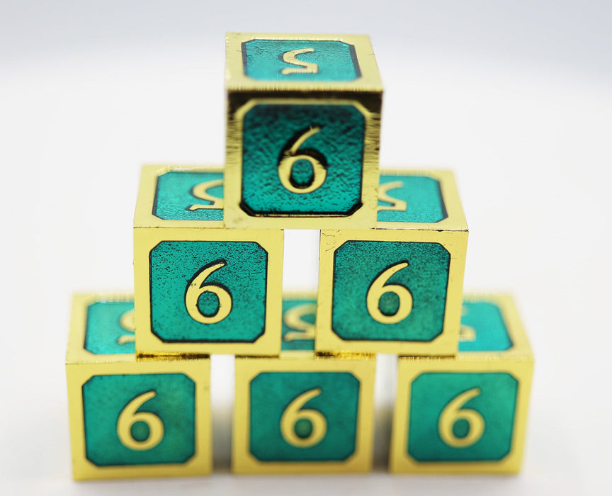 Foam Brain | Metal D6 Dice Set | Teal & Gold