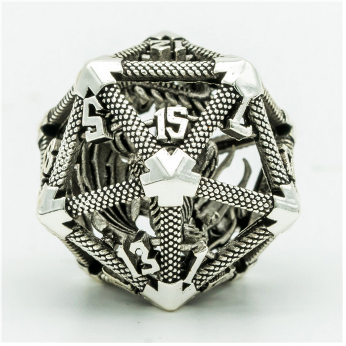 Foam Brain | Metal D20 | Hollow Dragon Keep (Silver)