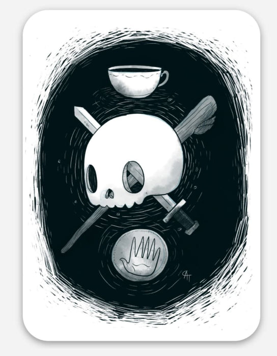 Cat Rocketship | Vinyl Stickers | Tarot Card (The Skull)