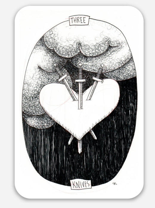Cat Rocketship | Vinyl Stickers | Tarot Card (Three of Knives)