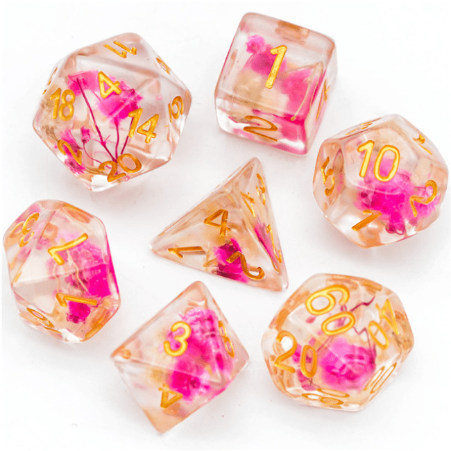 Foam Brain | Polyhedral 7-Die Set | Pink & White Flower